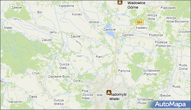 mapa Pień gmina Radomyśl Wielki, Pień gmina Radomyśl Wielki na mapie Targeo