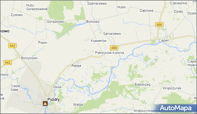 mapa Pietrzyków gmina Pyzdry, Pietrzyków gmina Pyzdry na mapie Targeo