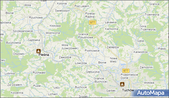 mapa Piotrkowice gmina Tuchów, Piotrkowice gmina Tuchów na mapie Targeo