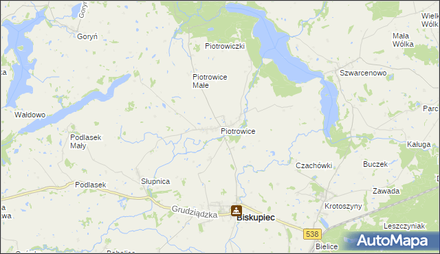 mapa Piotrowice gmina Biskupiec, Piotrowice gmina Biskupiec na mapie Targeo