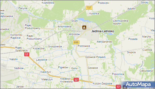 mapa Piotrowice gmina Jedlnia-Letnisko, Piotrowice gmina Jedlnia-Letnisko na mapie Targeo