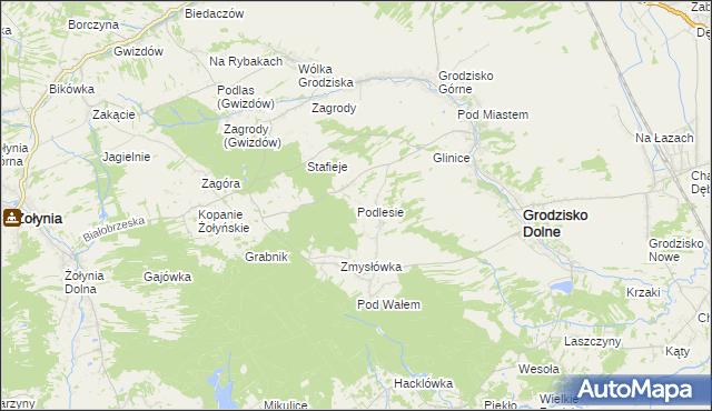 mapa Podlesie gmina Grodzisko Dolne, Podlesie gmina Grodzisko Dolne na mapie Targeo