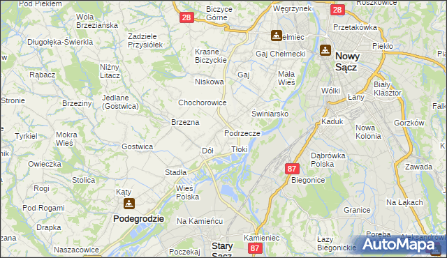 mapa Podrzecze gmina Podegrodzie, Podrzecze gmina Podegrodzie na mapie Targeo