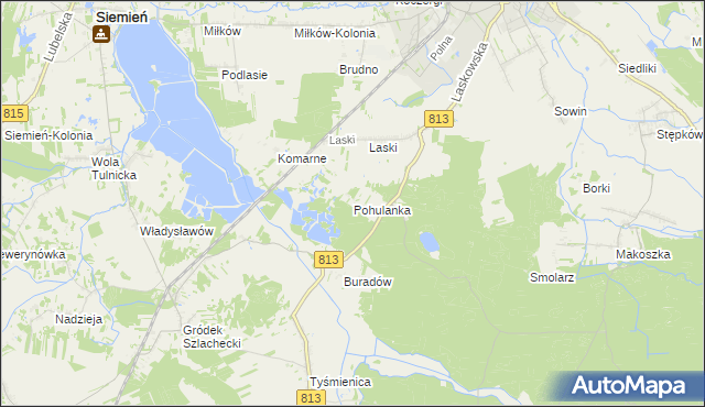 mapa Pohulanka gmina Parczew, Pohulanka gmina Parczew na mapie Targeo