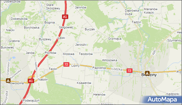 mapa Polik gmina Brzeziny, Polik gmina Brzeziny na mapie Targeo