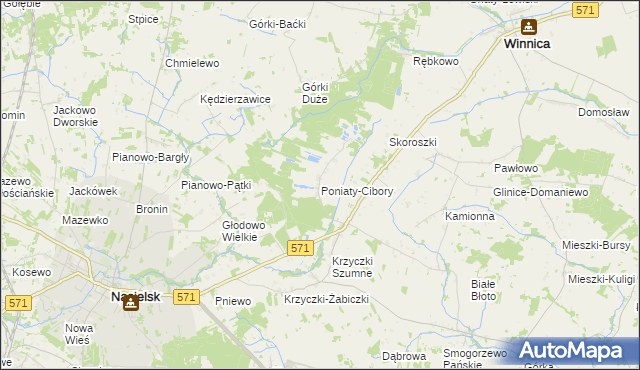 mapa Poniaty-Cibory, Poniaty-Cibory na mapie Targeo