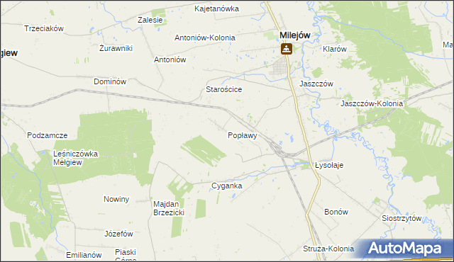 mapa Popławy gmina Milejów, Popławy gmina Milejów na mapie Targeo