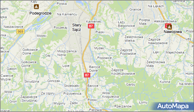 mapa Popowice gmina Stary Sącz, Popowice gmina Stary Sącz na mapie Targeo