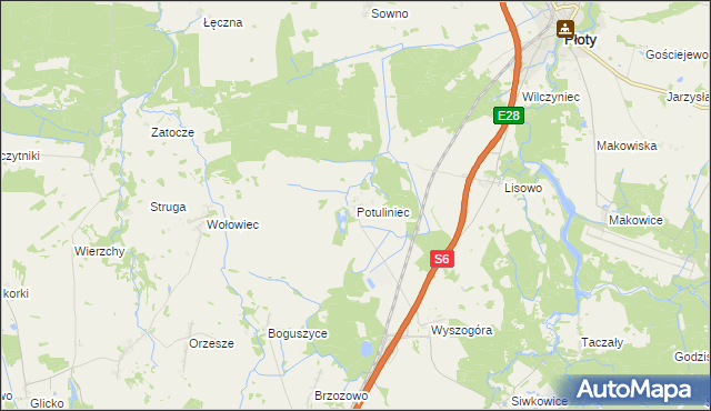 mapa Potuliniec, Potuliniec na mapie Targeo