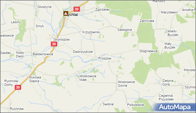 mapa Proszów gmina Rychtal, Proszów gmina Rychtal na mapie Targeo