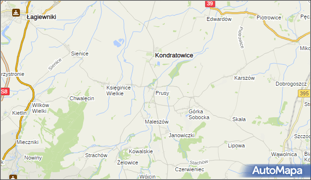 mapa Prusy gmina Kondratowice, Prusy gmina Kondratowice na mapie Targeo