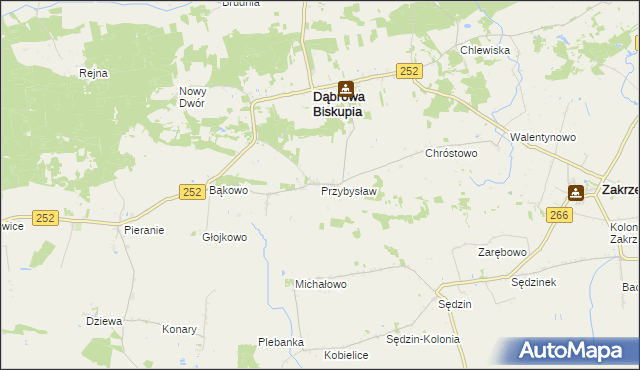 mapa Przybysław gmina Dąbrowa Biskupia, Przybysław gmina Dąbrowa Biskupia na mapie Targeo