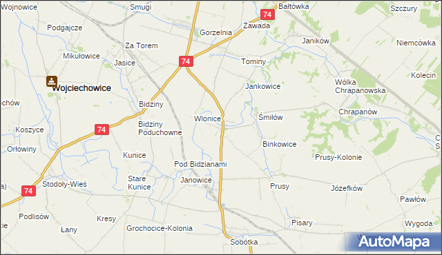 mapa Przybysławice gmina Ożarów, Przybysławice gmina Ożarów na mapie Targeo