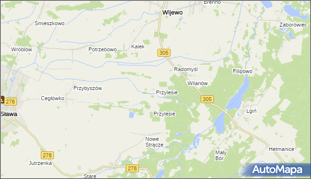 mapa Przylesie gmina Wijewo, Przylesie gmina Wijewo na mapie Targeo