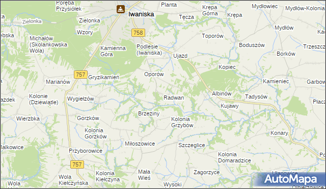 mapa Radwan gmina Iwaniska, Radwan gmina Iwaniska na mapie Targeo