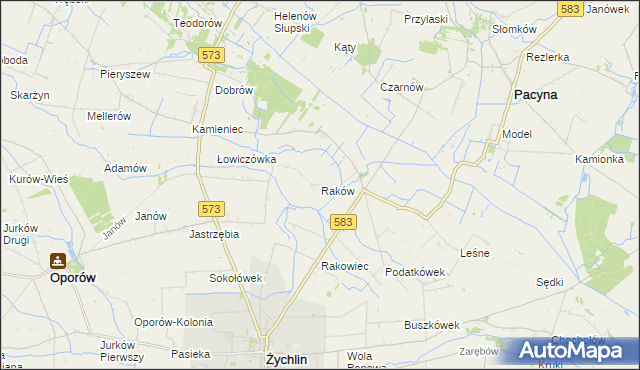 mapa Raków gmina Pacyna, Raków gmina Pacyna na mapie Targeo