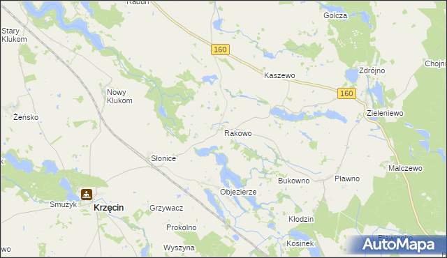 mapa Rakowo gmina Krzęcin, Rakowo gmina Krzęcin na mapie Targeo