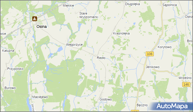 mapa Redło gmina Osina, Redło gmina Osina na mapie Targeo