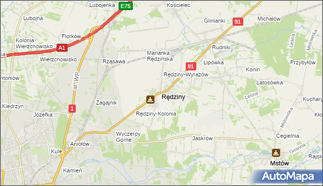 mapa Rędziny powiat częstochowski, Rędziny powiat częstochowski na mapie Targeo