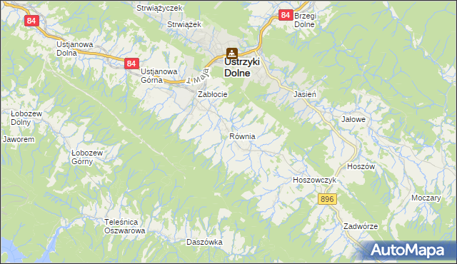 mapa Równia gmina Ustrzyki Dolne, Równia gmina Ustrzyki Dolne na mapie Targeo