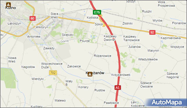 mapa Różanowice, Różanowice na mapie Targeo