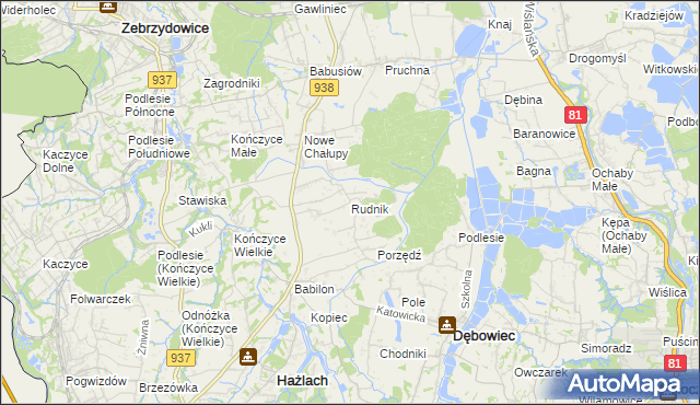 mapa Rudnik gmina Hażlach, Rudnik gmina Hażlach na mapie Targeo