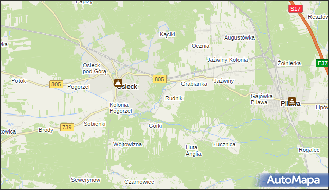 mapa Rudnik gmina Osieck, Rudnik gmina Osieck na mapie Targeo