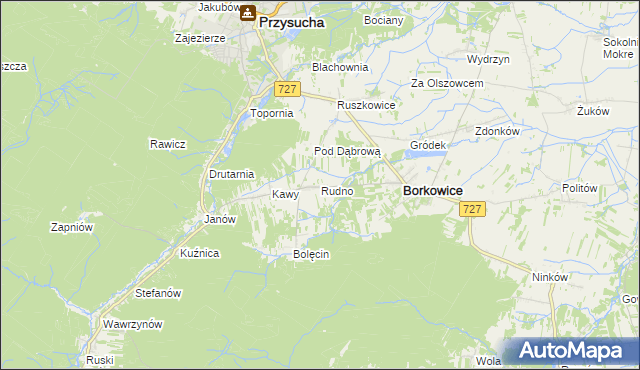 mapa Rudno gmina Borkowice, Rudno gmina Borkowice na mapie Targeo