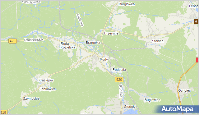 mapa Rudy gmina Kuźnia Raciborska, Rudy gmina Kuźnia Raciborska na mapie Targeo