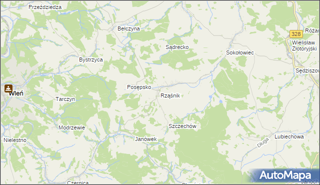 mapa Rząśnik gmina Świerzawa, Rząśnik gmina Świerzawa na mapie Targeo