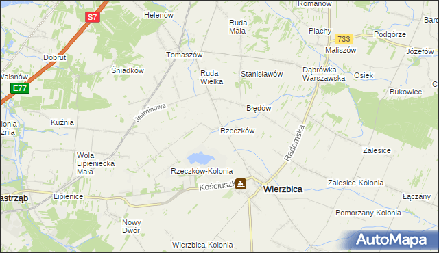 mapa Rzeczków gmina Wierzbica, Rzeczków gmina Wierzbica na mapie Targeo