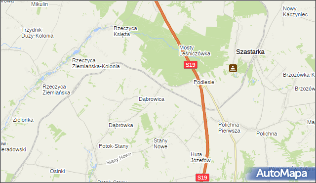 mapa Rzeczyca-Kolonia gmina Szastarka, Rzeczyca-Kolonia gmina Szastarka na mapie Targeo