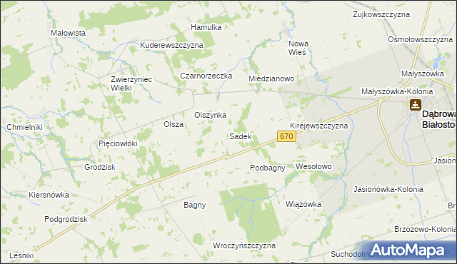 mapa Sadek gmina Dąbrowa Białostocka, Sadek gmina Dąbrowa Białostocka na mapie Targeo