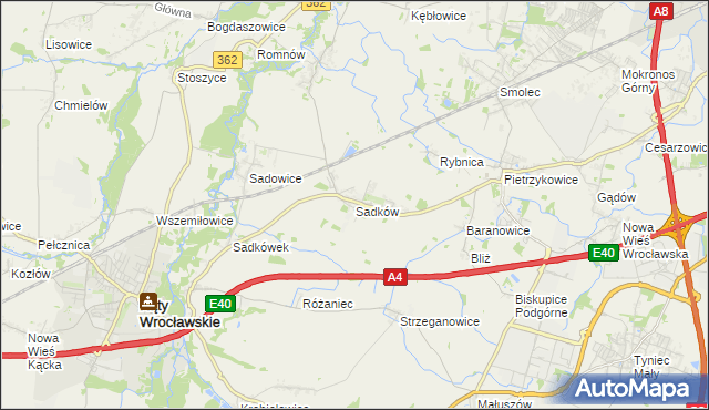 mapa Sadków gmina Kąty Wrocławskie, Sadków gmina Kąty Wrocławskie na mapie Targeo