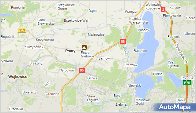 mapa Sarnów gmina Psary, Sarnów gmina Psary na mapie Targeo