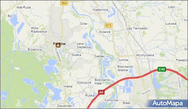 mapa Siedlec gmina Radłów, Siedlec gmina Radłów na mapie Targeo