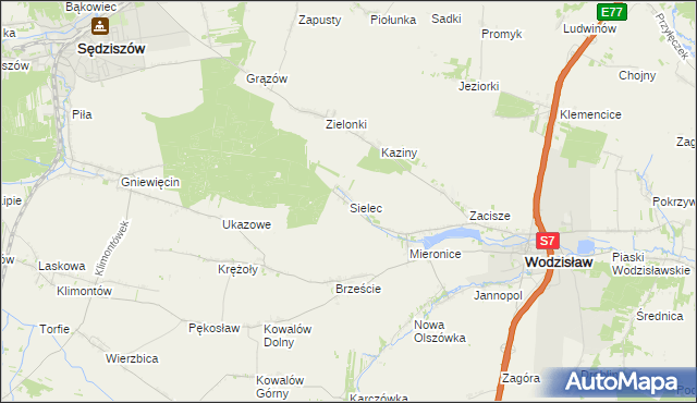 mapa Sielec gmina Wodzisław, Sielec gmina Wodzisław na mapie Targeo