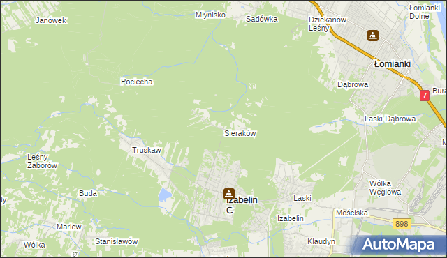 mapa Sieraków gmina Izabelin, Sieraków gmina Izabelin na mapie Targeo