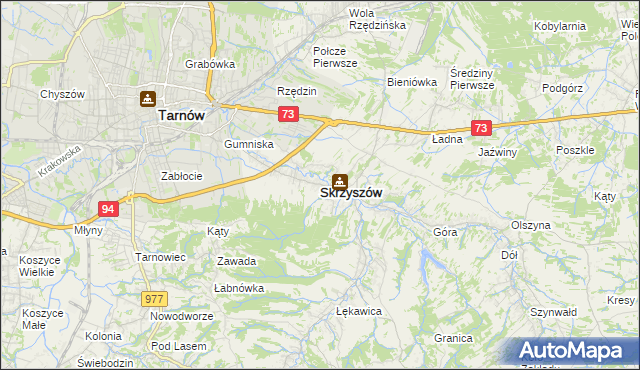 mapa Skrzyszów powiat tarnowski, Skrzyszów powiat tarnowski na mapie Targeo