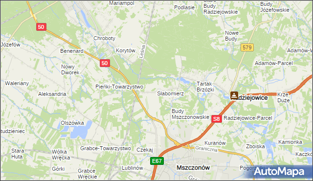 mapa Słabomierz gmina Radziejowice, Słabomierz gmina Radziejowice na mapie Targeo