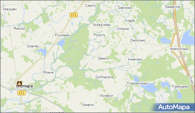 mapa Sławno gmina Grzmiąca, Sławno gmina Grzmiąca na mapie Targeo