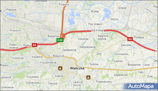 mapa Śledziejowice, Śledziejowice na mapie Targeo