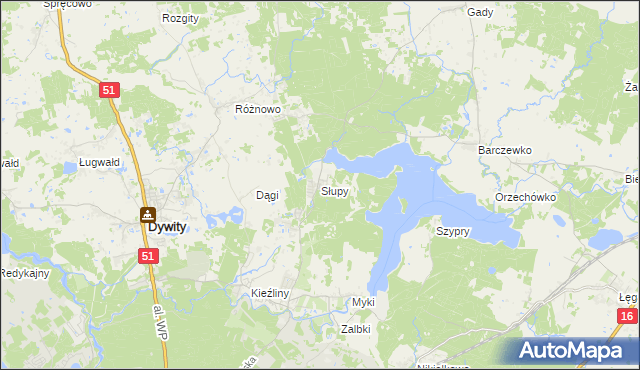 mapa Słupy gmina Dywity, Słupy gmina Dywity na mapie Targeo
