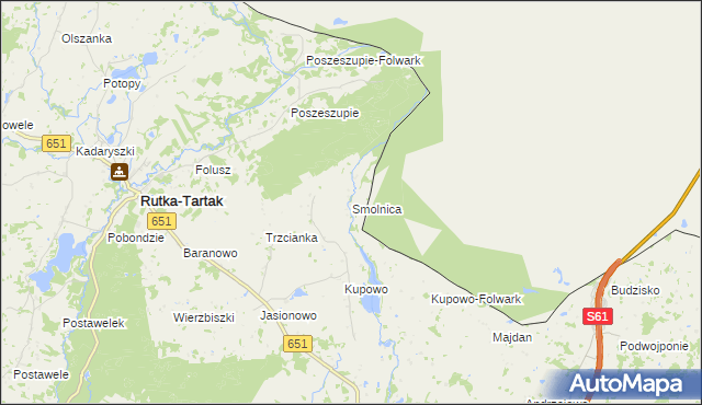 mapa Smolnica gmina Rutka-Tartak, Smolnica gmina Rutka-Tartak na mapie Targeo