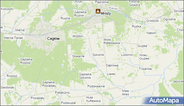 mapa Sokolnik gmina Mrozy, Sokolnik gmina Mrozy na mapie Targeo