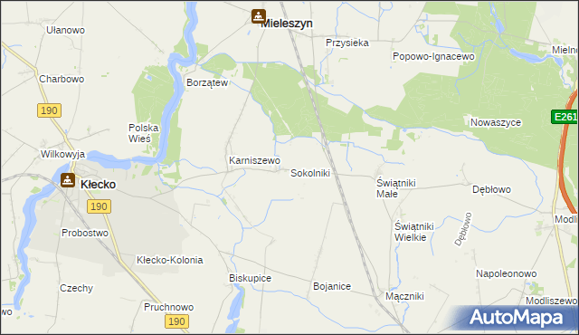 mapa Sokolniki gmina Mieleszyn, Sokolniki gmina Mieleszyn na mapie Targeo
