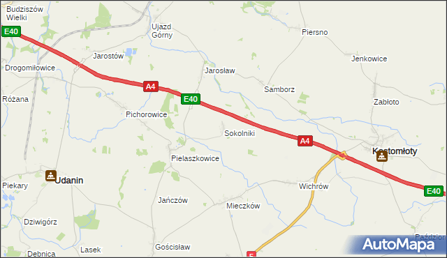 mapa Sokolniki gmina Udanin, Sokolniki gmina Udanin na mapie Targeo