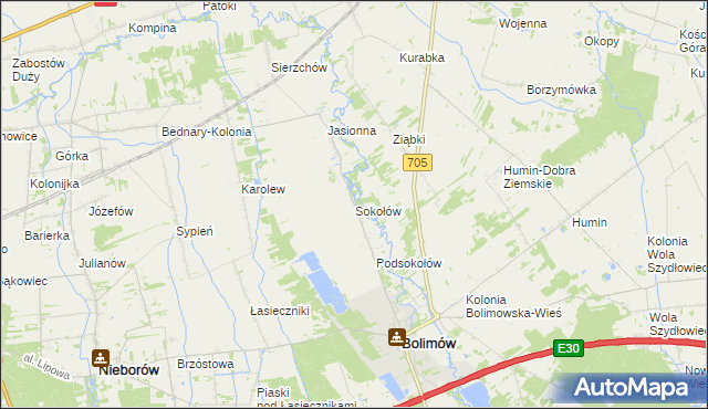 mapa Sokołów gmina Bolimów, Sokołów gmina Bolimów na mapie Targeo