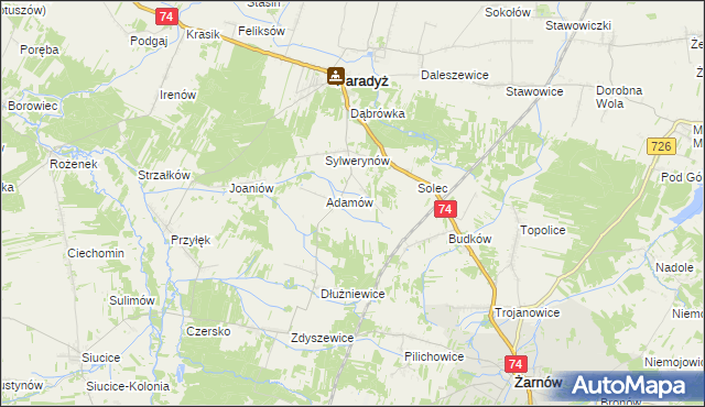 mapa Stanisławów gmina Paradyż, Stanisławów gmina Paradyż na mapie Targeo