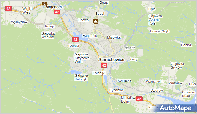 mapa Starachowic, Starachowice na mapie Targeo